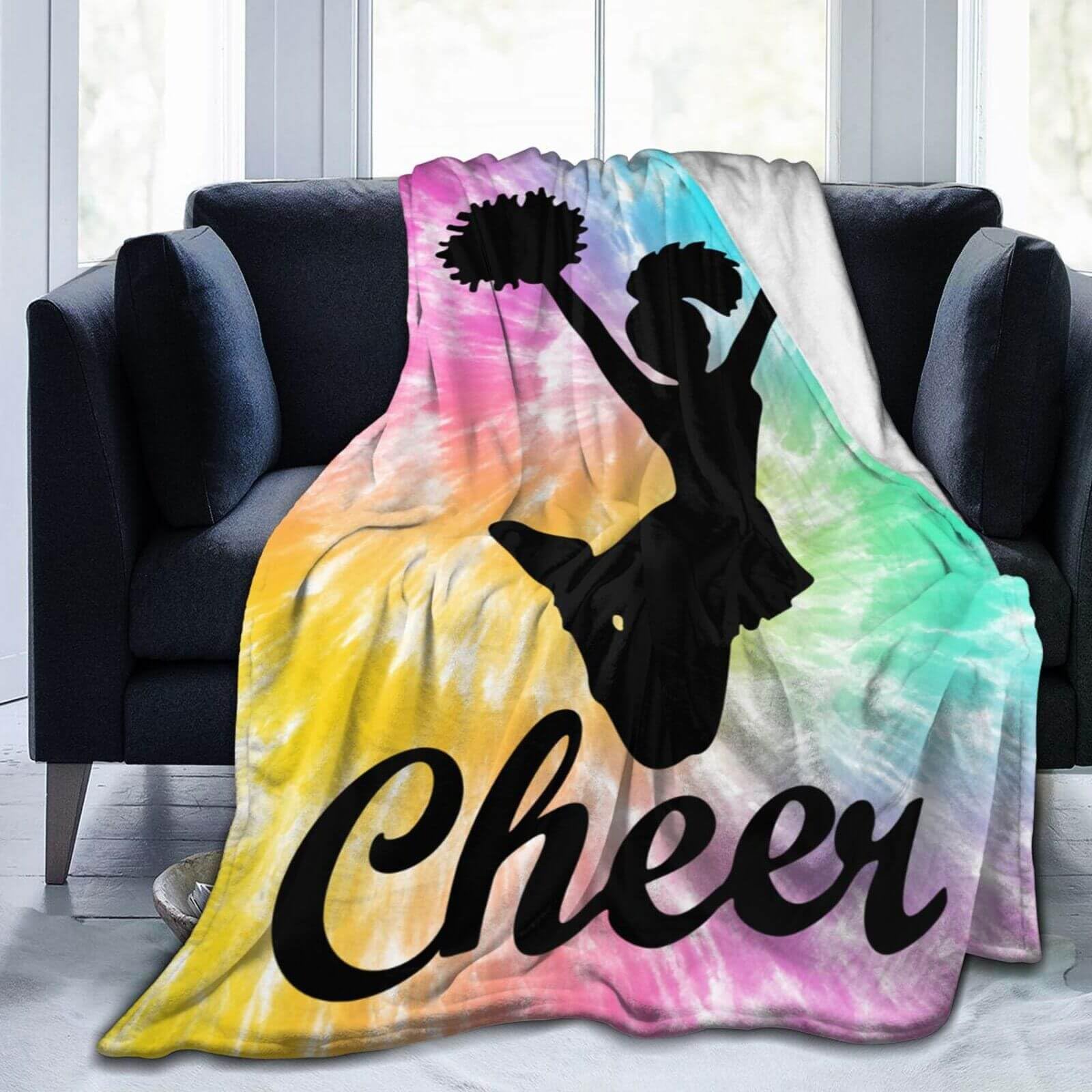Homieblanket Cheerleader Blanket for Boys Girls, Cute Cheerleading Themed Design Printed Throw Blankets for Kids Lap, Chair Sofa, Warm Soft Cozy Blanket, 40