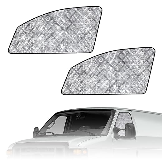 Front Side Window Sun Shade Customized for Ford Econoline/E-Series E-150 E-250 E-350 E450 1992-2025, 2PCS Foldable Window Sunshade Sun Protector for Side Windows Reflect UV Privacy Protection