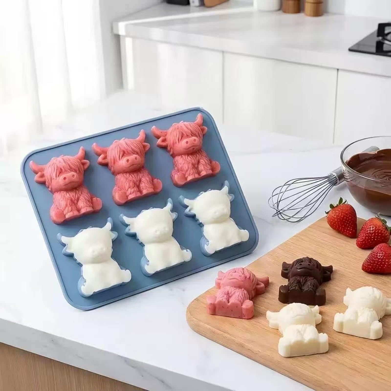 Bandeja de cubitos de hielo de vaca Highland – Molde de silicona 3D para cócteles, divertido molde de cubitos de hielo para accesorios de cocina, gran regalo para hombres y mujeres, perfecto para