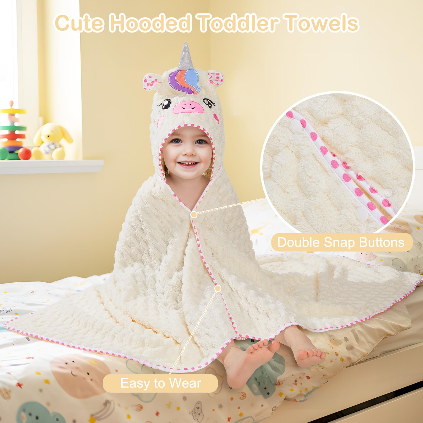 MHJY Serviette de Bain Bébé à Capuche 140x70cm - Sortie de Bain Polaire Corail Ultra Douce & Absorbante, Cape de Bain Grand Format Motif Animaux Mignons pour Nouveau-Né, Fille & Garçon