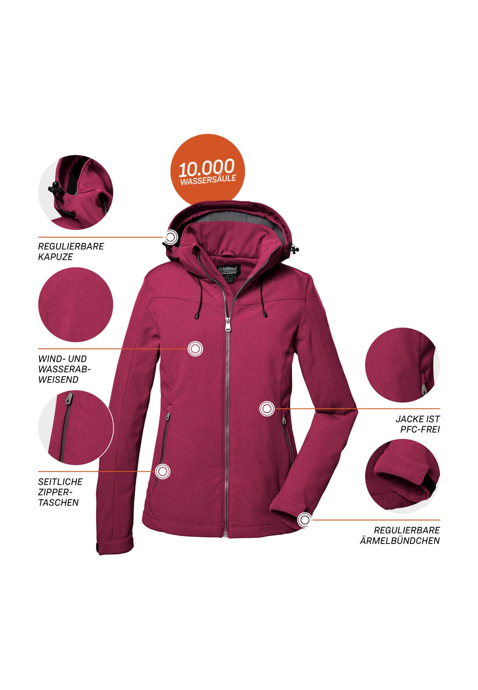 Killtec Damen Softshelljacke Softshell Jacke mit abzippbarer Kapuze Damen Softshelljacke wasserabweisend, Winddicht, atmungsaktiv