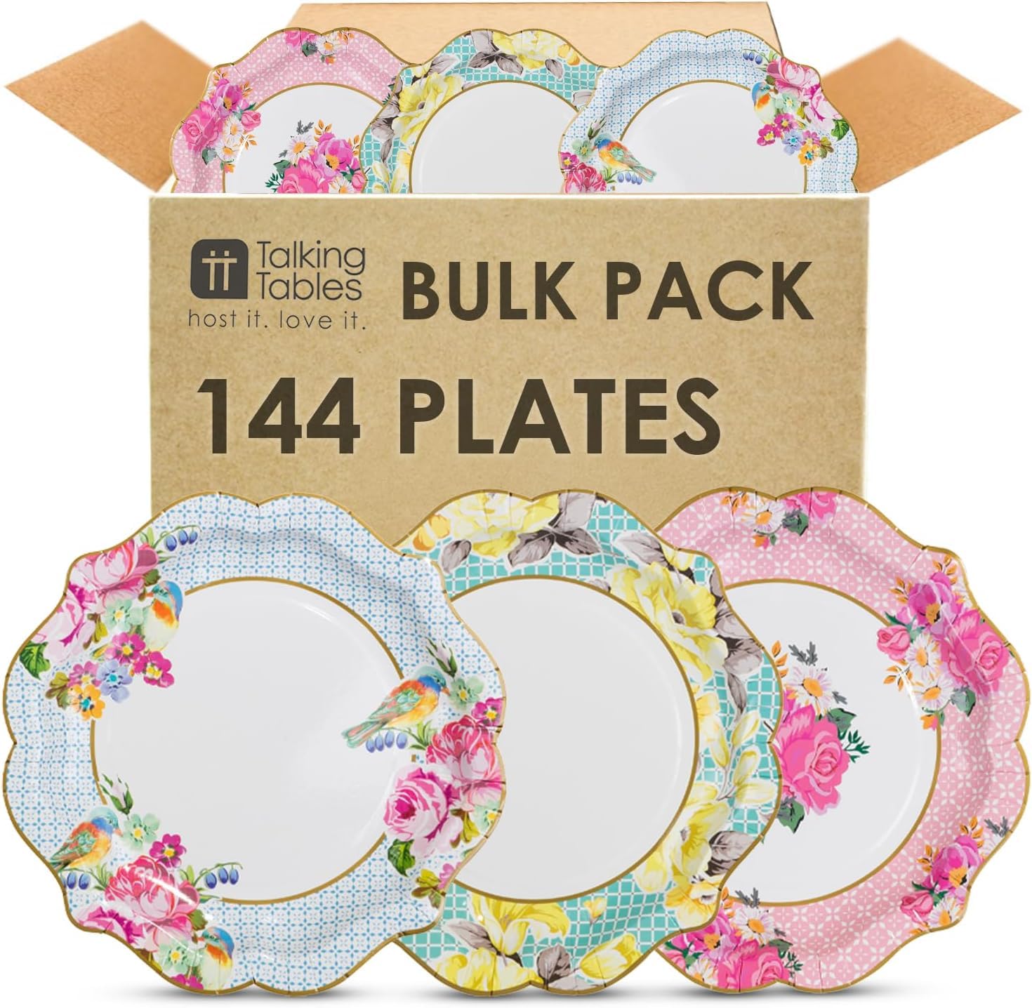 Talking Tables 144 x Vintage Floral Paper Plates 22cm Strong Plates for Mother's Day Decorations Afternoon Tea Party Baby Shower Weddings Birthdays Pretty Disposable Tableware