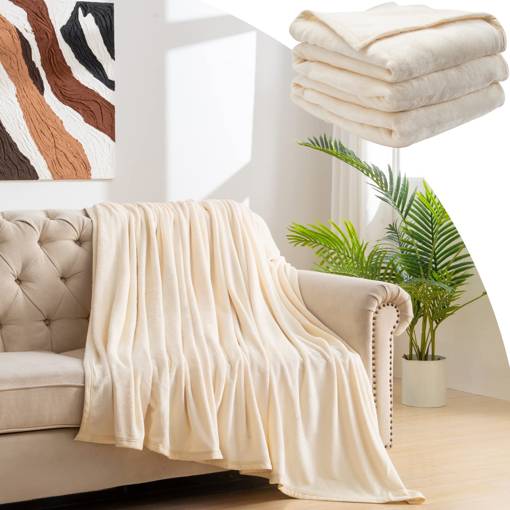 Photo 1 of **NEW/ACTUALLY BLUE**  HULAWAO Fleece Bed Blankets, Soft Lightweight Luxury Throw Blanket, Plush Fuzzy Super Cozy and Comfy for Couch Sofa or Bed, All Seasons (Creamy White, Queen) Queen Creamy White