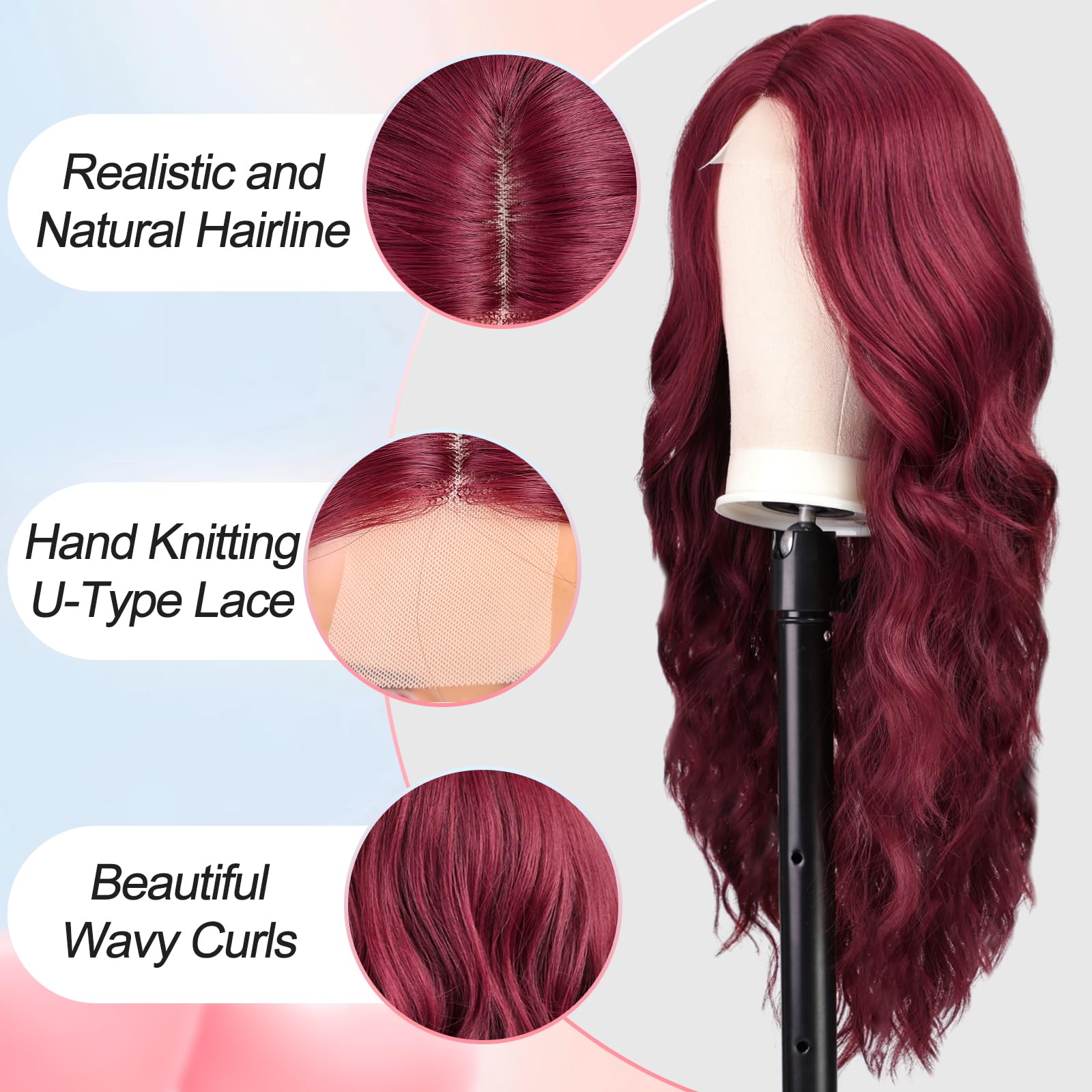 Red Wine Wig Long Curly Lacefront Wig 12 main image 3
