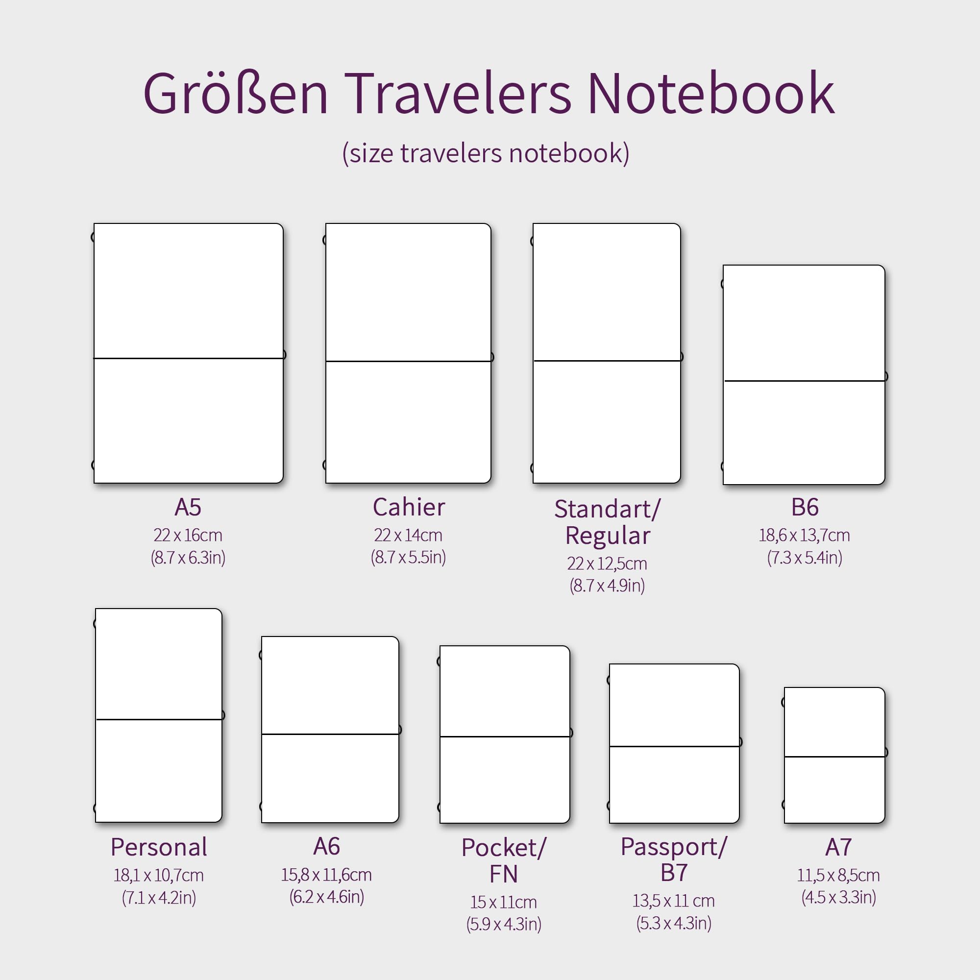 Travelers Notebook, braun, – verschiedene Größen, nachfüllbar – Handmade Journal aus waxed Canvas, Platz für 2 Hefte, optional mit Notizheften, dots oder blanko, undatiert