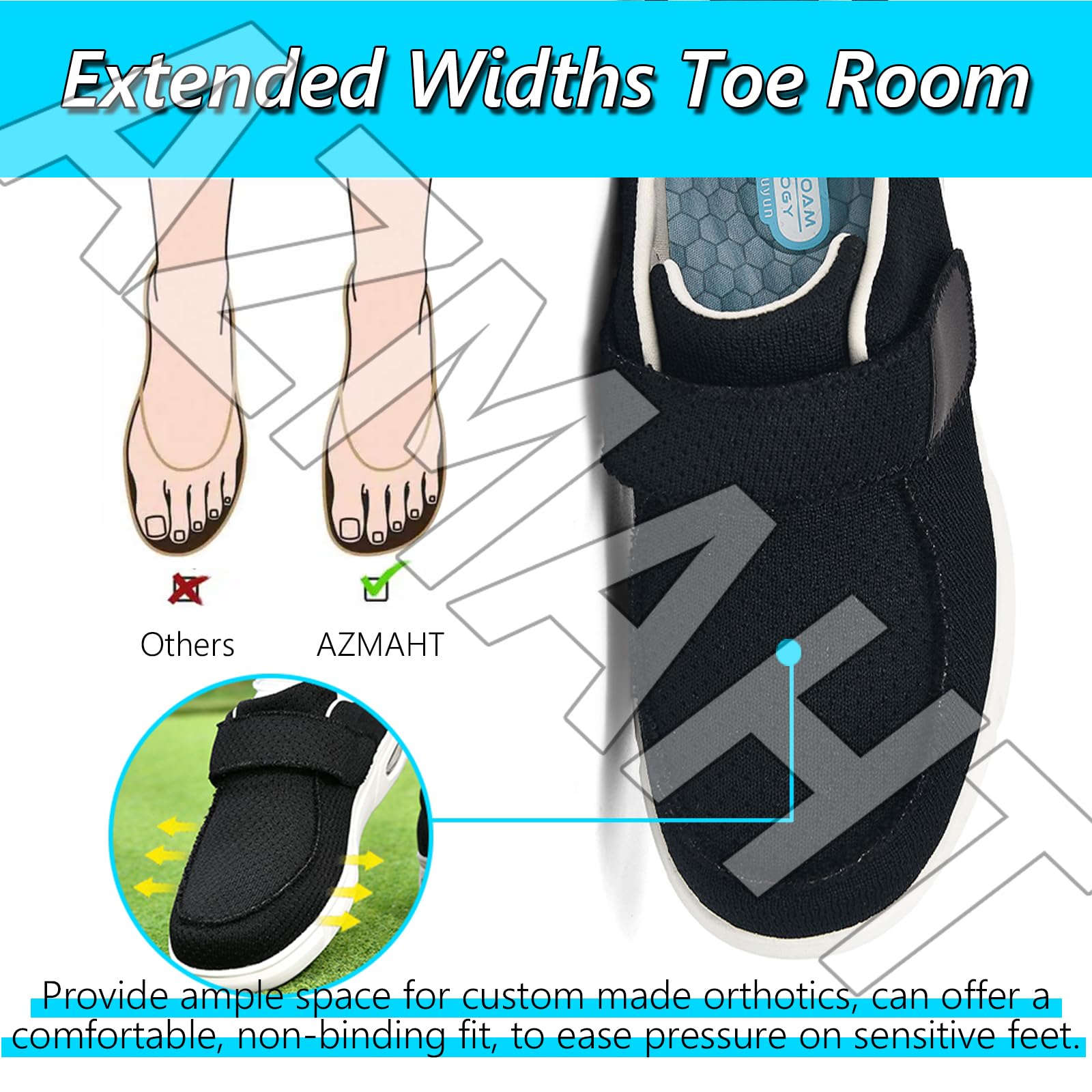 Scarpe Comode Anziani Slip-On Uomo Ortopediche con Strappo per Pianta Larga Senza Lacci Pantofole Diabetici Sneaker Infilare Cuscino d'Aria,Nero,46 EU