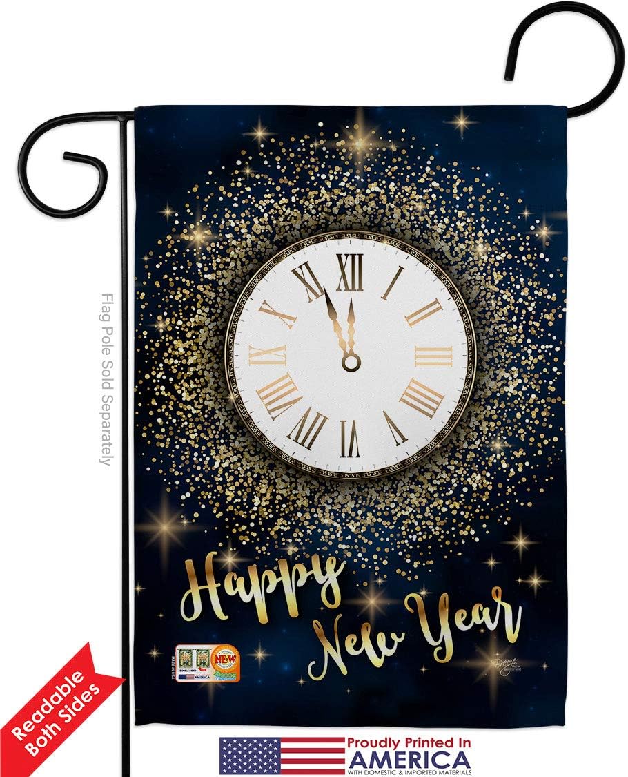 Countdown New Year Garden House Flags Set Clock Champagne Party Fireworks Celebrate Small Decorative Gift Yard Banner Double-Sided Made In USA 28 X 40