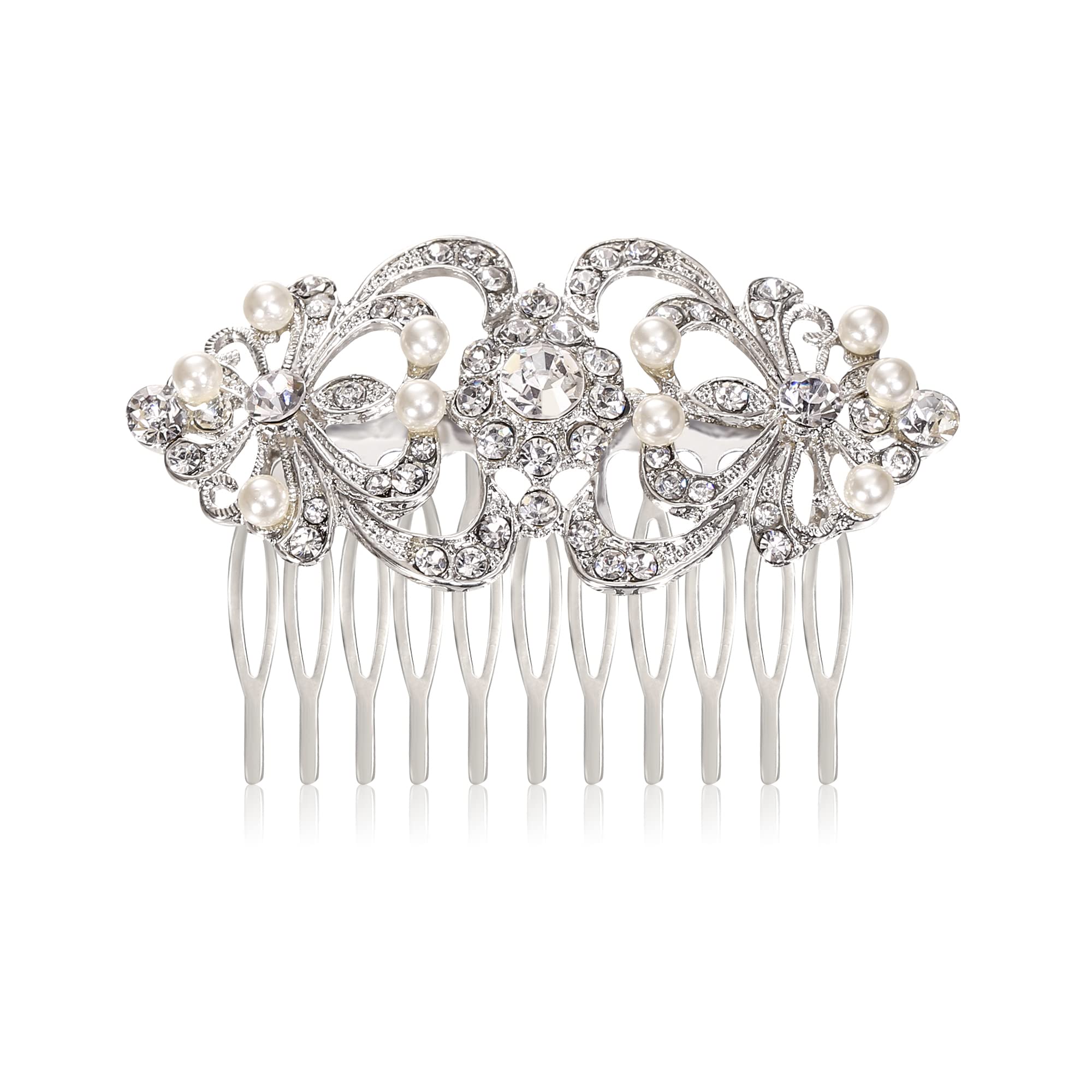 EVER FAITH® - Cristal Austriaco Flor Hoja Art Deco Boda Pelo Peine de Peineta N03785-1