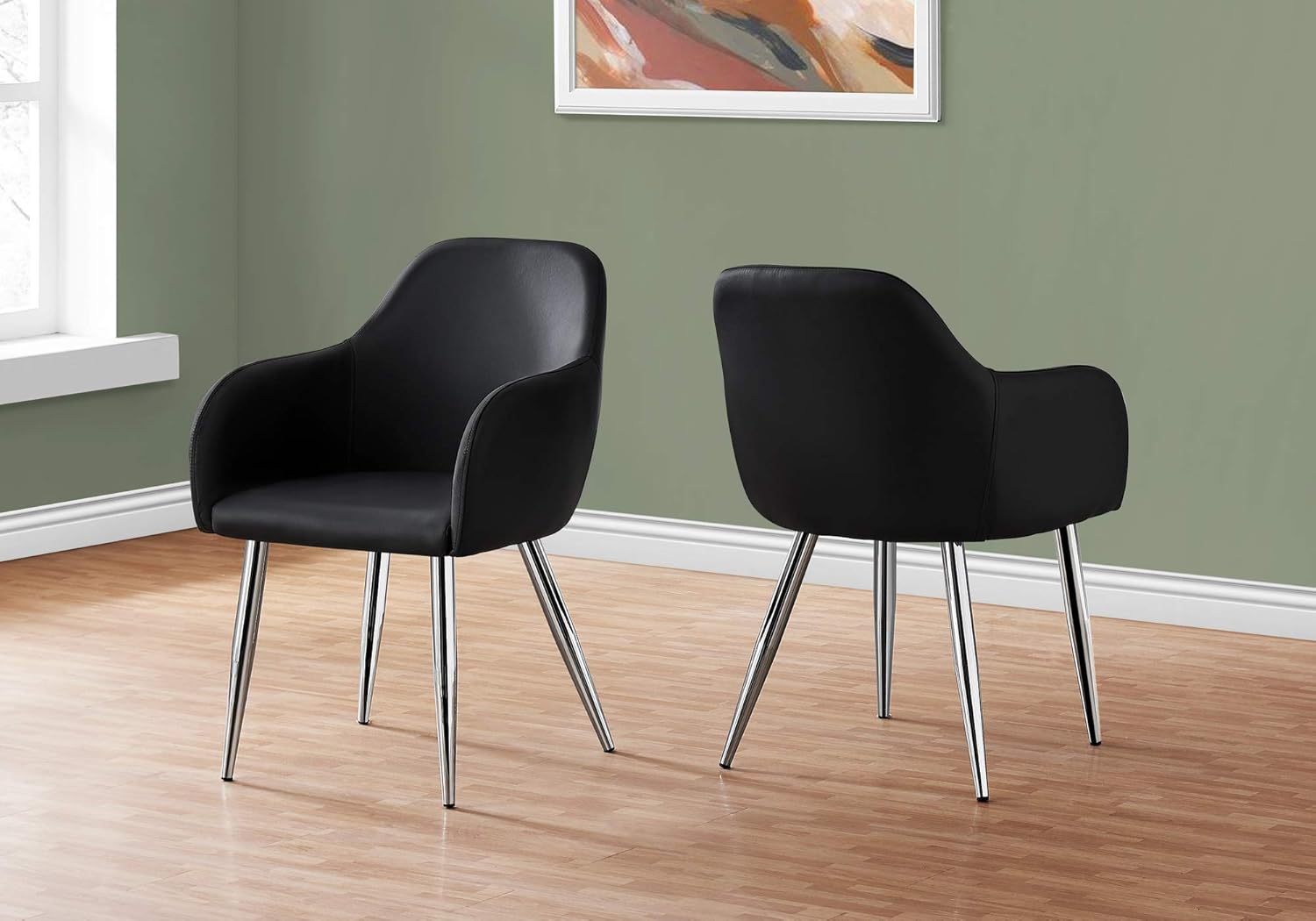 Black Faux Leather Upholstered Side Chair with Metal Legs