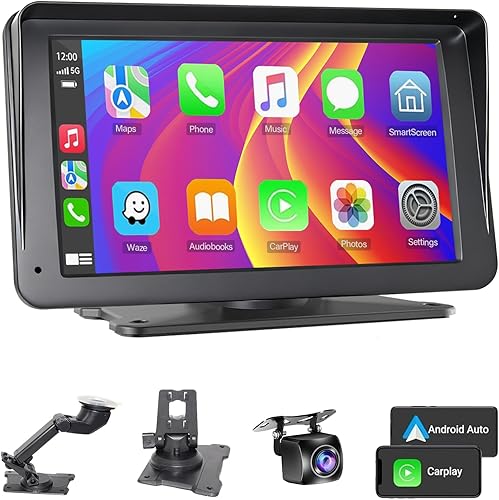 Radio inalámbrica portátil con Apple CarPlay y pantalla Android Auto para automóvil, radio de pantalla táctil antirreflejo de 7 pulgadas con manos