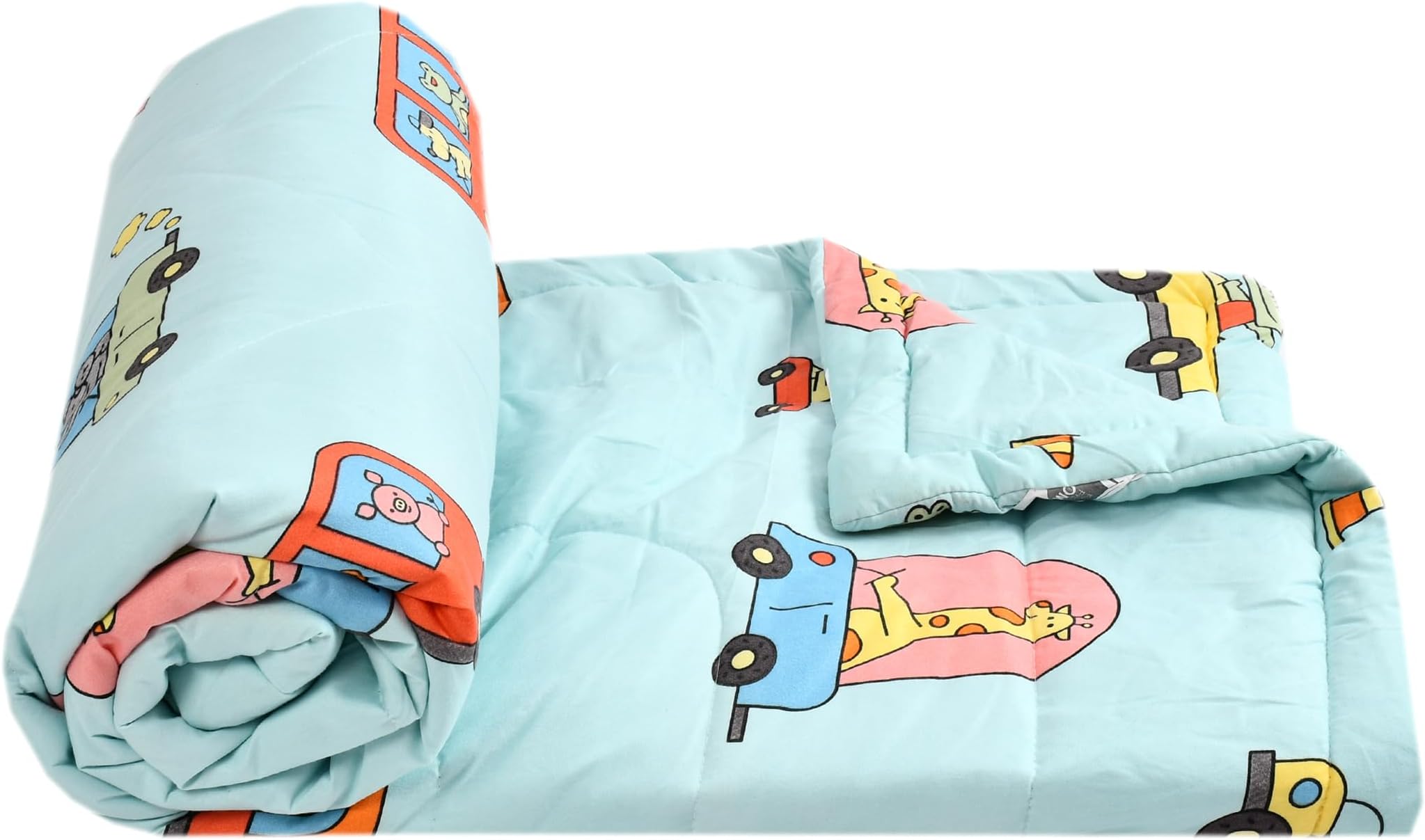 - Double Bed Cartoon Printed Blankets for Kids|Dohar for Kid Boys & Girls|Glace Cotton Soft Children Comforters|All Seasons Blankets (90x100 Inches|King Size|Bus Aqua)| TC - 144