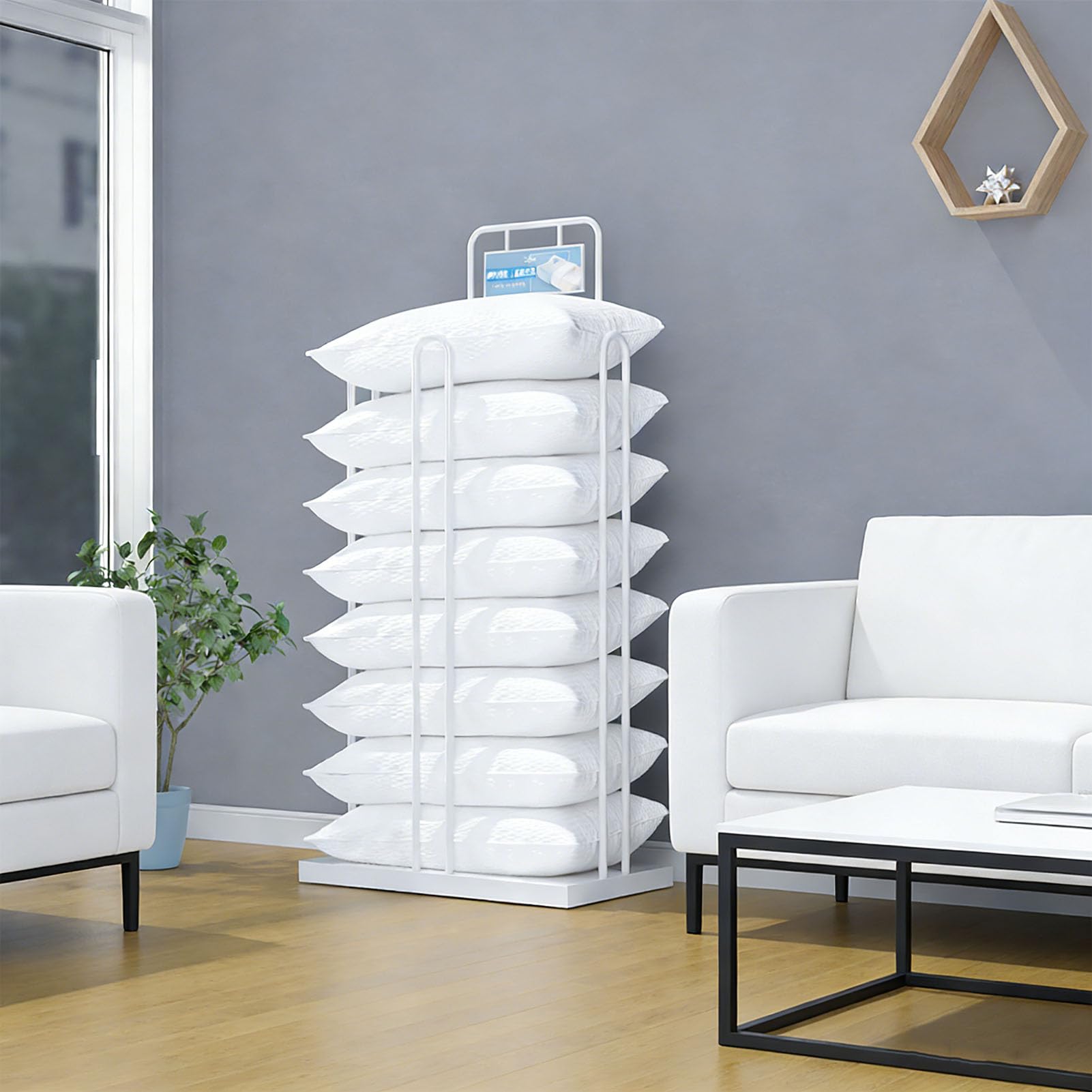Questo espositore da Pavimento per Cuscini Decorativi, Ideale per Negozi e Punti Vendita, è Disponibile in Versione Quadrata e Rotonda, Adatto Sia per la casa Che per l'uso Commerciale.