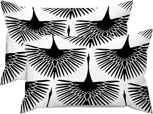 Miniatura 5 de MangGou Juego de 2 fundas de almohada negras de cisne y pájaro chinoiserie, funda de almohada lumbar de 16 x 26 pulgadas, fundas de cojín asiáticas