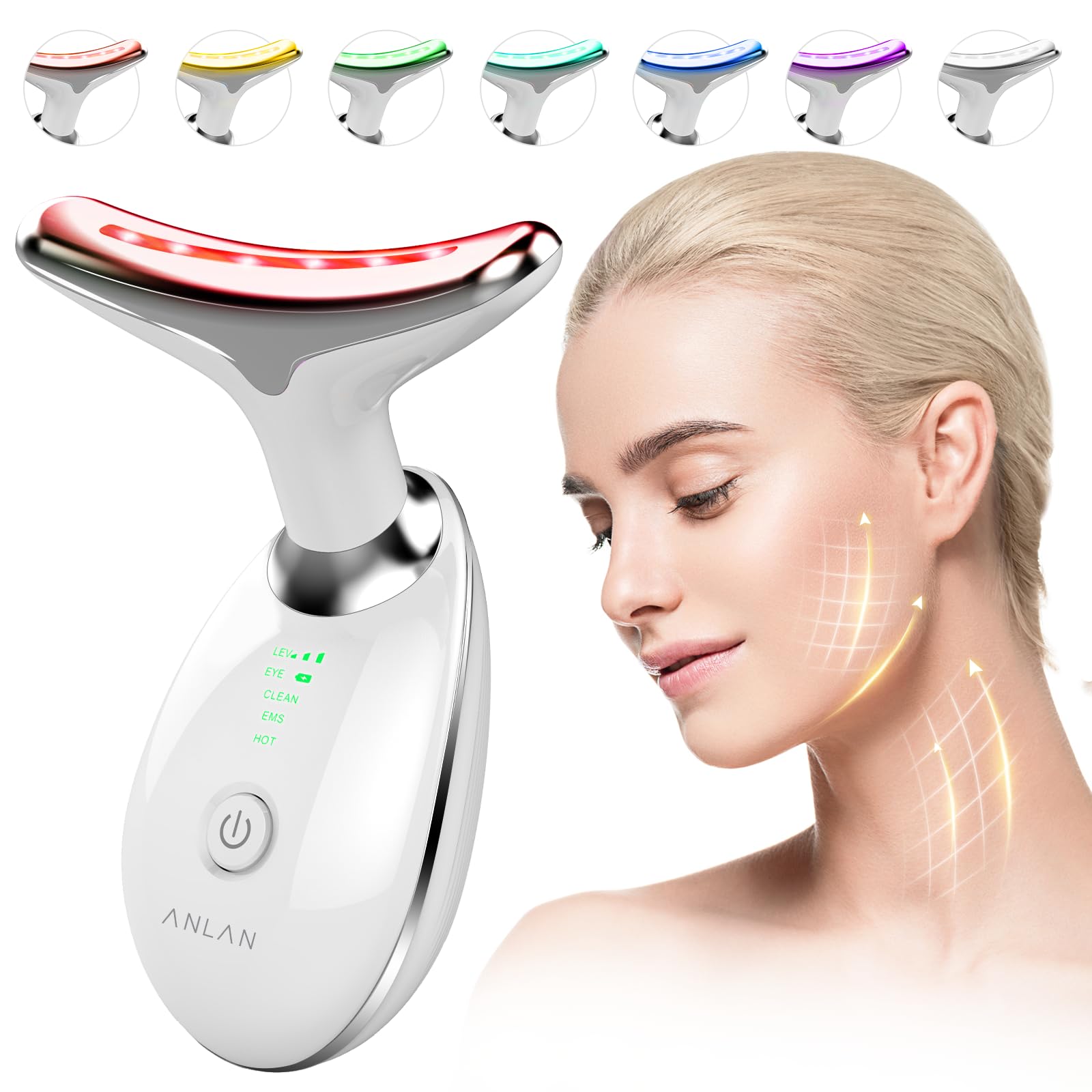 Face Massager, ANLAN Gua Sha Electric Beauty Device with 7 Light Colours, 40±3°C Heat Function and 3 Modes Face Massager - Face Massager for Skin Comfort  Helps Tighten the Skin