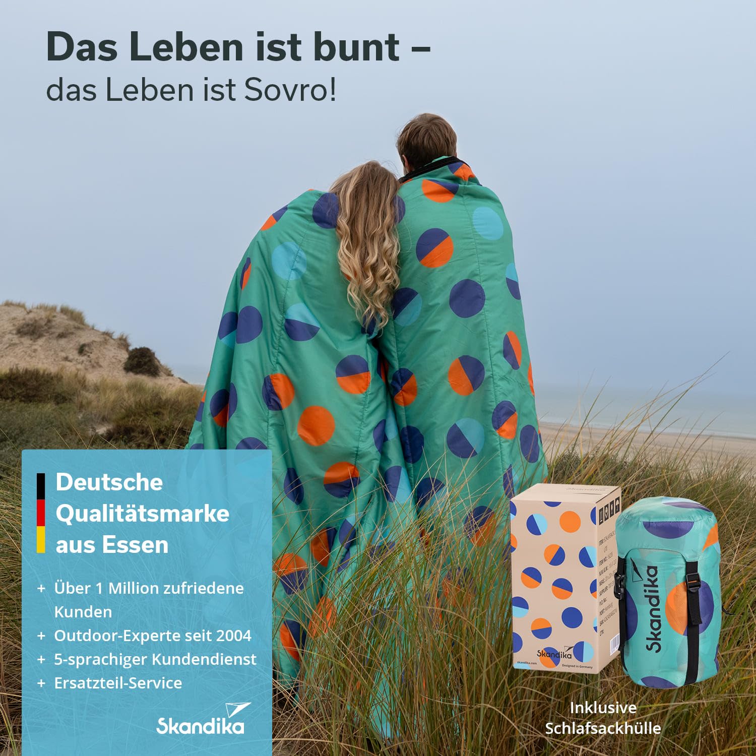 Skandika Sovro Lite 190 | Saco de Dormir Ligero para Adultos, Relleno de 150 g/m², para 3 Estaciones, se Puede Utilizar como Saco de Dormir Doble, Saco de Dormir con Almohada