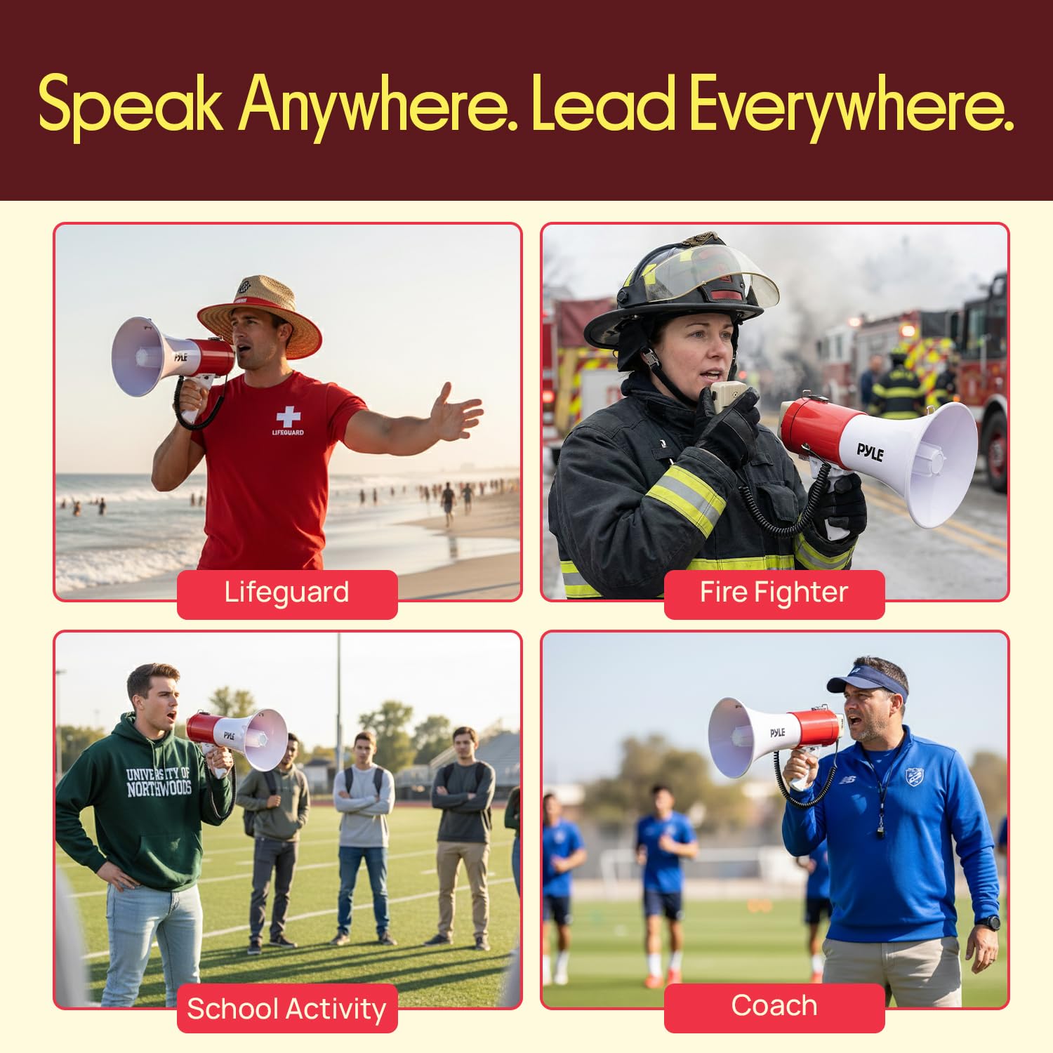 Portable Megaphone Speaker PA Bullhorn - Built-in Siren, 50W Adjustable Volume Control & 1200 Yard Range - Ideal for Any Outdoor Sports, Cheerleading Fans & Coaches or for Safety Drills - Pyle PMP52BT