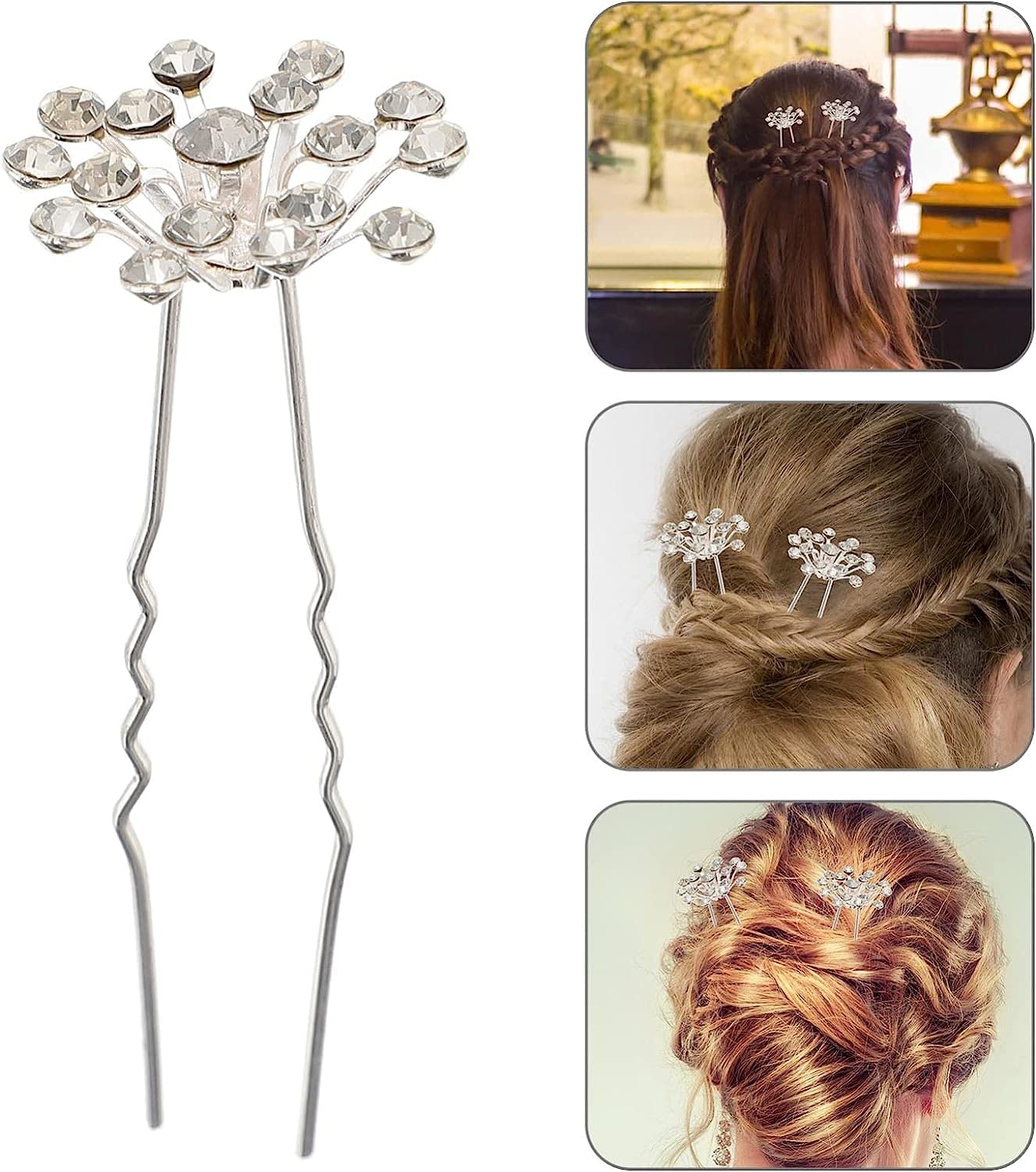 Fermagli for capelli for donna ， 40 pezzi Copricapo con strass Elegante forchetta for capelli Accessorio for spilla da sposa Ragazze Perle Chic Updo Chignon Gypsophila Damigelle d'onore Fiore Clip flo