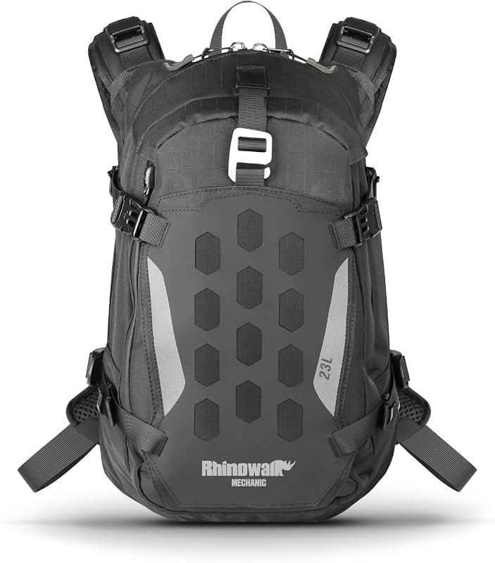 Rhinowalk Motorcycle Backpack – Helmet Holder, Rain Cover, Hydration Bladder Hole – Sports Backpack for Hiking, Climbing, Cycling, Running, Camping
