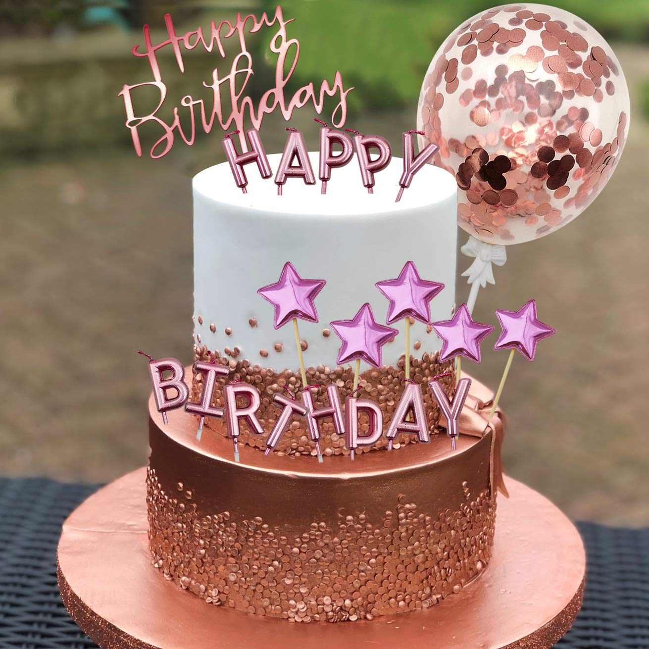 iZoeL Rose Gold Cake Decoration Rose Gold Happy Birthday Candles Happy