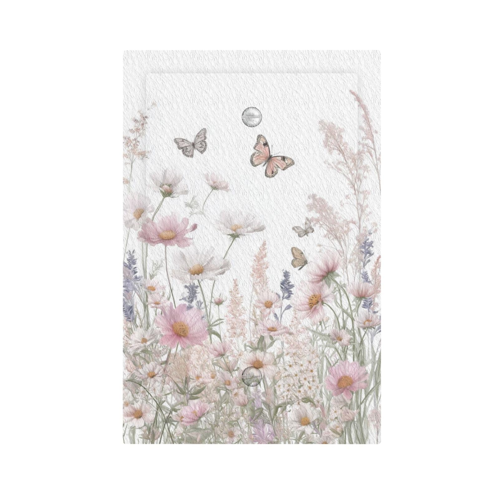 JDAKHD Decorative Light Switch Plate Covers Pastel Wildflower Butterfly 1 Gang No Device Single Blank Outlet Covers Wall Plate Light Switch Covers for Bathroom Home Decor