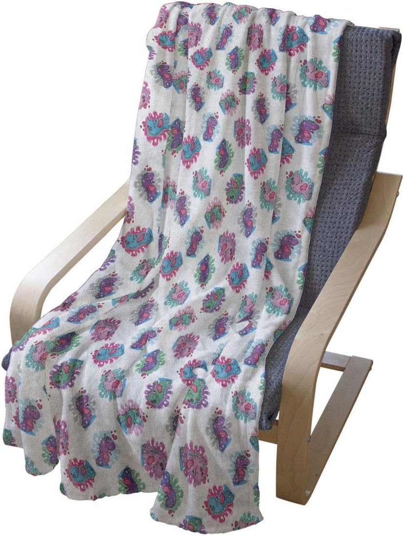 Lunarable Dinosaur Throw Blanket, Dinos Falling in Love Valentine's Day Hearts and Passionate Feelings, Flannel Fleece Accent Piece Soft Couch Cover for Adults, 50" x 60", Multicolor