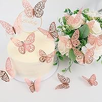 Vista 2 de 36 piezas de decoración de pared de mariposa, 3 estilos, 3 tamaños, mariposa de oro rosa 3D, decoración de boda y fiesta de cumpleaños, decoración