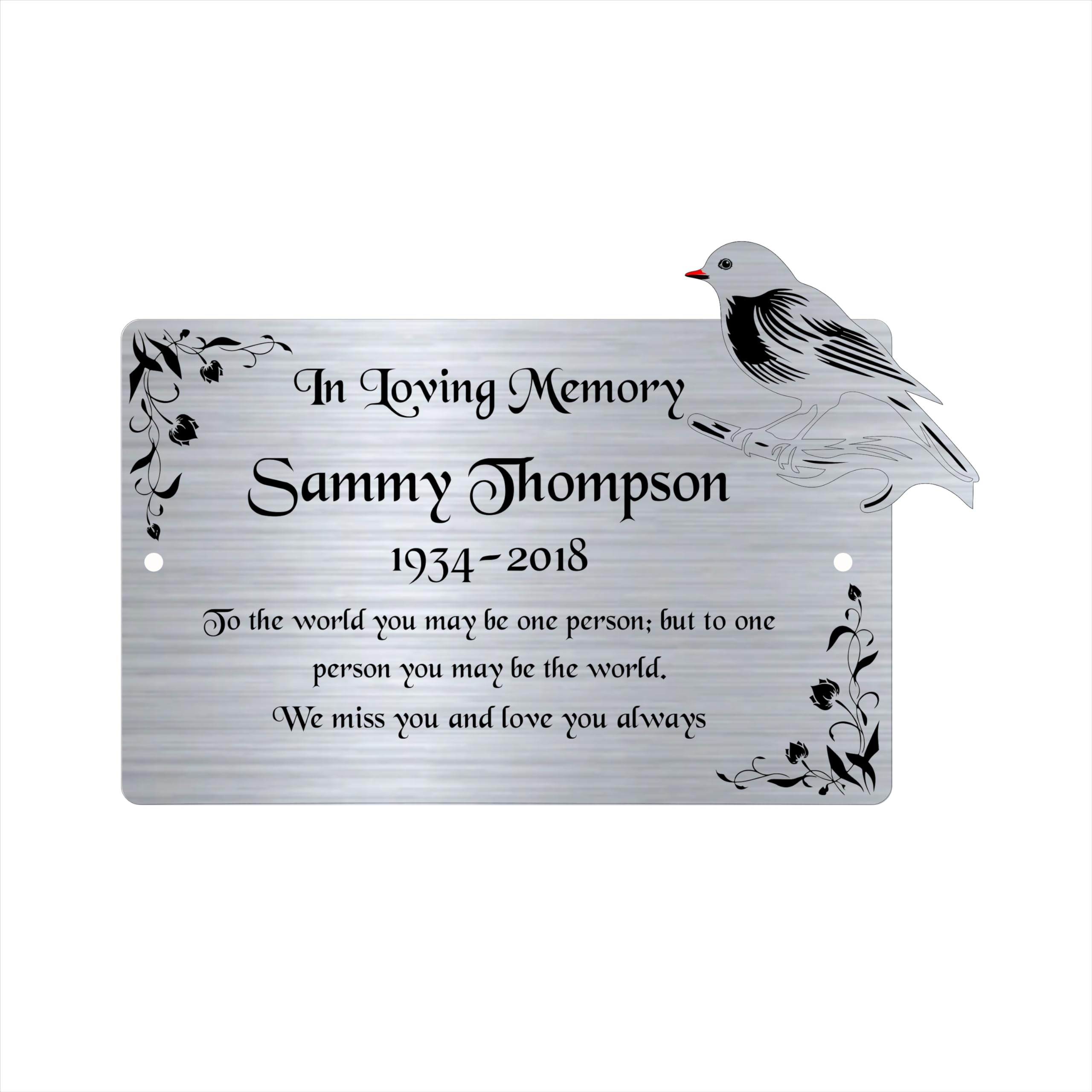 Gluca Silver Robin Personalised Memorial Plaque, 6X4 Engraved Bench Plaques, Engraved Tree Sign, Silver, Weatherproof, Grave, In Memory Of A Loved One (Silver Robin)