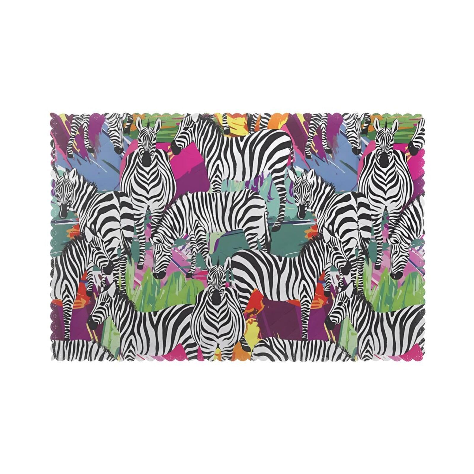 WHJSSF Zebra Prints Placemats Set of 6 12x18in - Durable Table Layers with Heat-Resistant & Wrinkle-Free Polyester