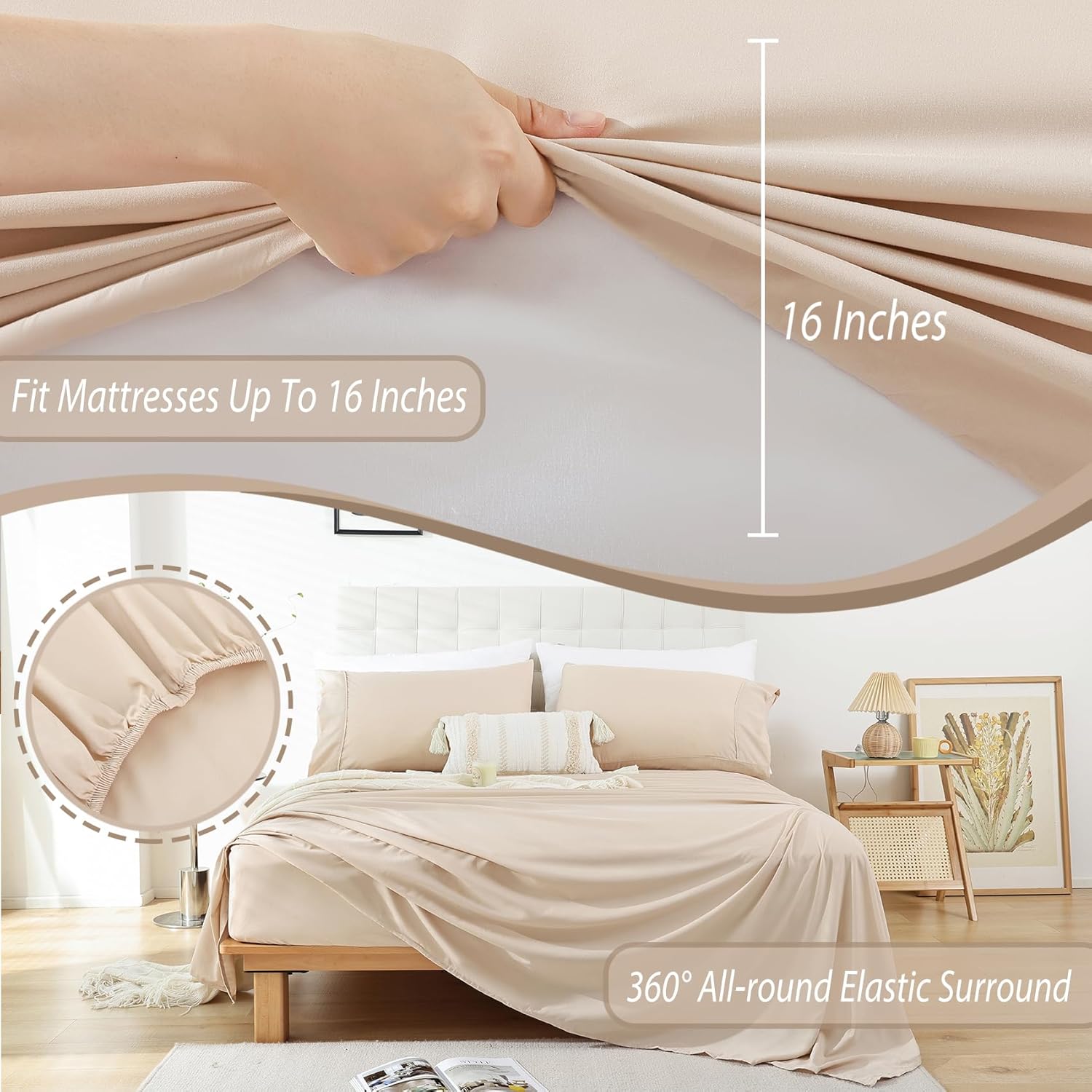 Whitney Home Textile Queen Sheet Set - 4 Piece Bed Sheets for Queen Size Bed, Luxury Soft Breathable Microfiber, Extra Deep Pocket, Bedding Sheets & Pillowcase, Wrinkle Free Oeko-Tex, Cream