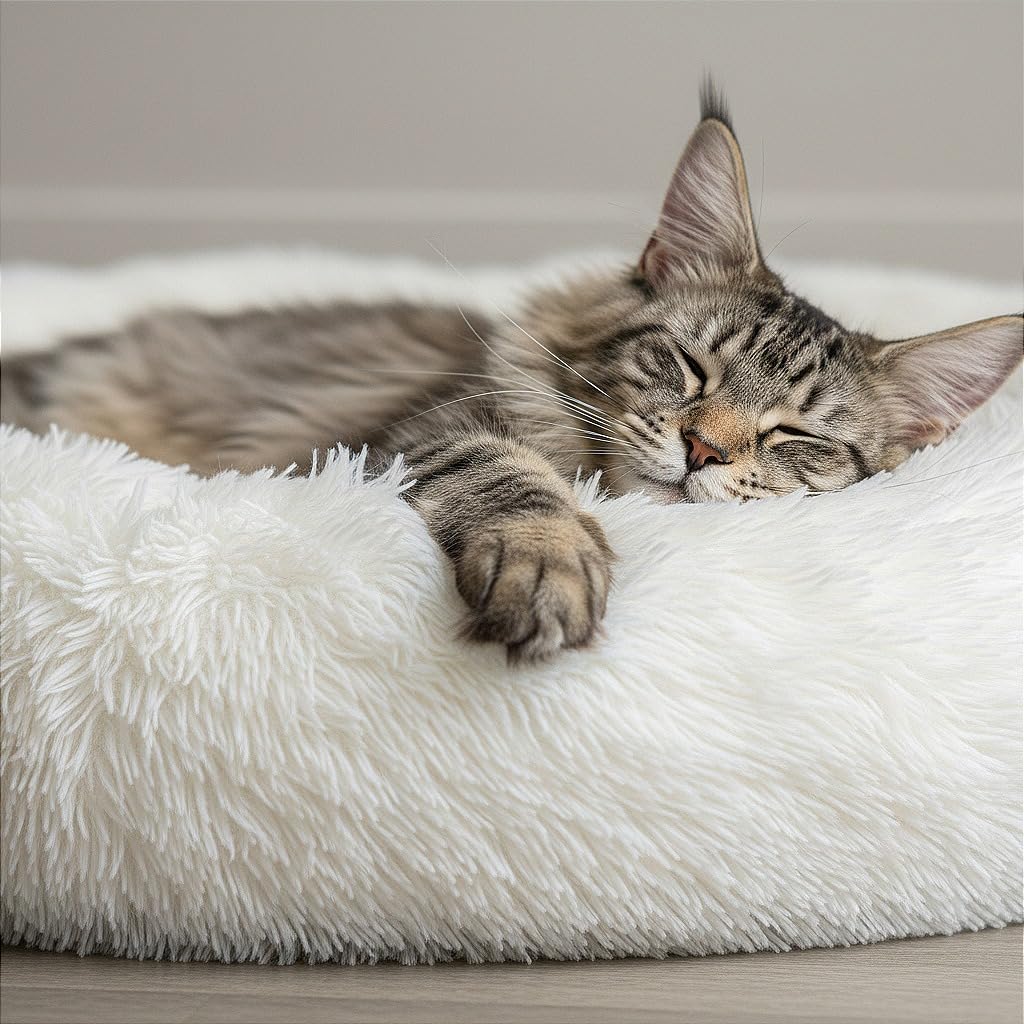 PRASKA RELAXWOLKE Premium Kuschelbett für Hund & Katze – Antistress Tierbett aus extra weichem Fell, formanpassend, beruhigend, Abnehmbarer Bezug, wasch- & trocknergeeignet