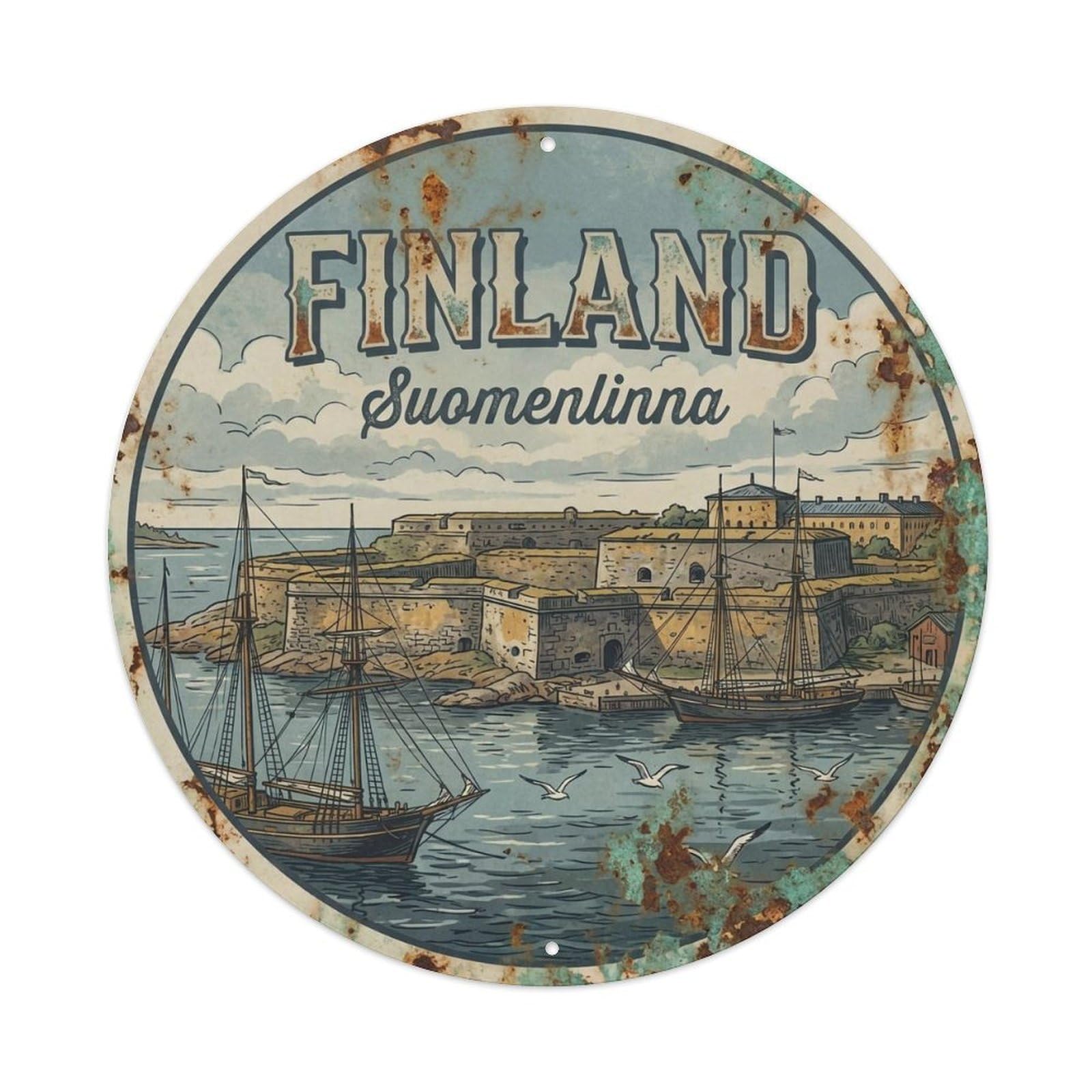 Vintage Travel Finland Legacy Metal Tin Sign Plaque Wall Decor for Cafe, Club, Garden Round Metal Poster 8x8Inch
