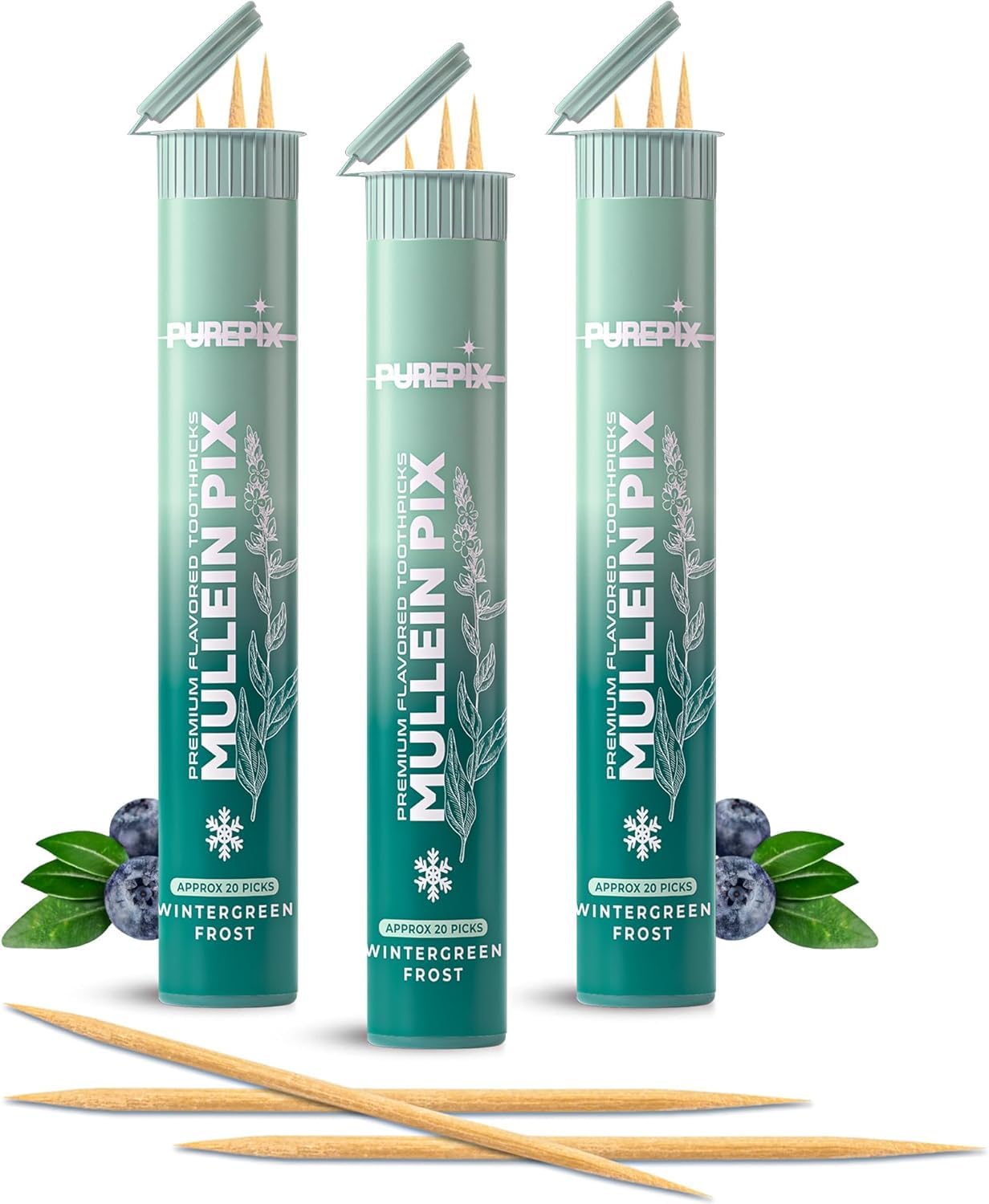 PurePix Mullein Pix Wintergreen Frost Flavored Toothpicks, 3-Pack