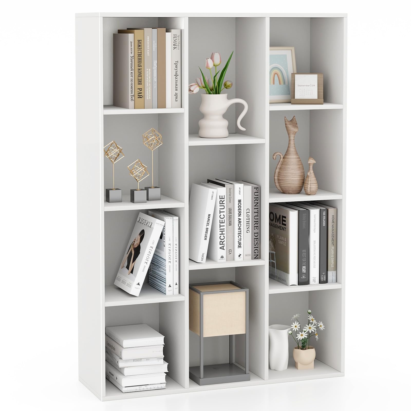 GOPLUS Estantería de Madera Abierta con 11 Cubos, Estante de Almacenamiento con Kits antivuelco, posición Vertical u Horizontal, para Sala de Estar, Dormitorio, Dormitorio de niños (Blanco)