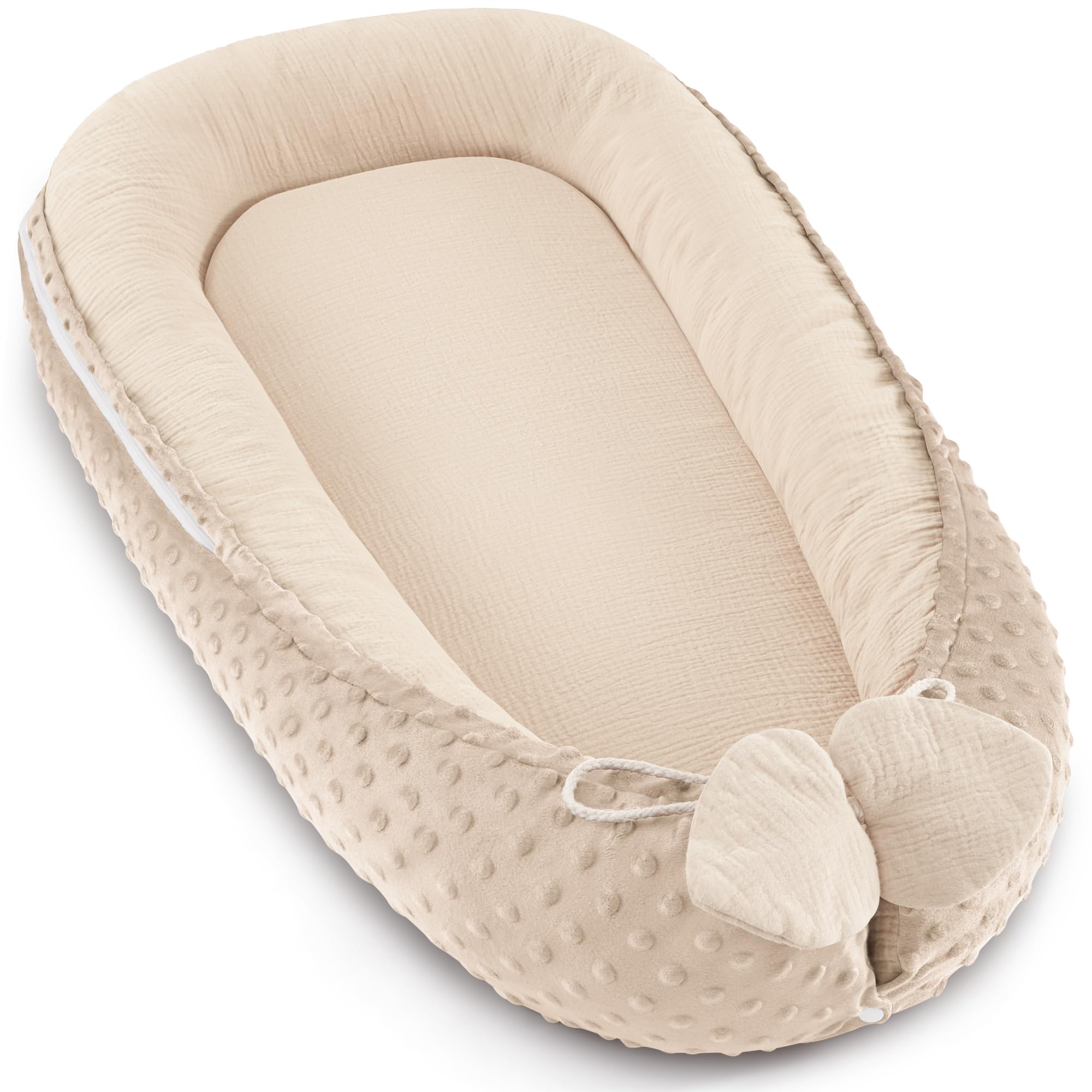 Bearmoss Babynestchen Kuschelnest Neugeborene Multifunktionale für Kinderbett Vielseitiges Tragbar Zweiseitig Babynestchen Bett 90x55cm(Reinweiß)