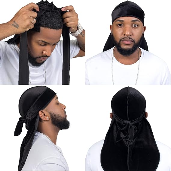 Velvet Durag for Men Velvet Dorag for Waves 2 Pieces Due Rag for Men Women