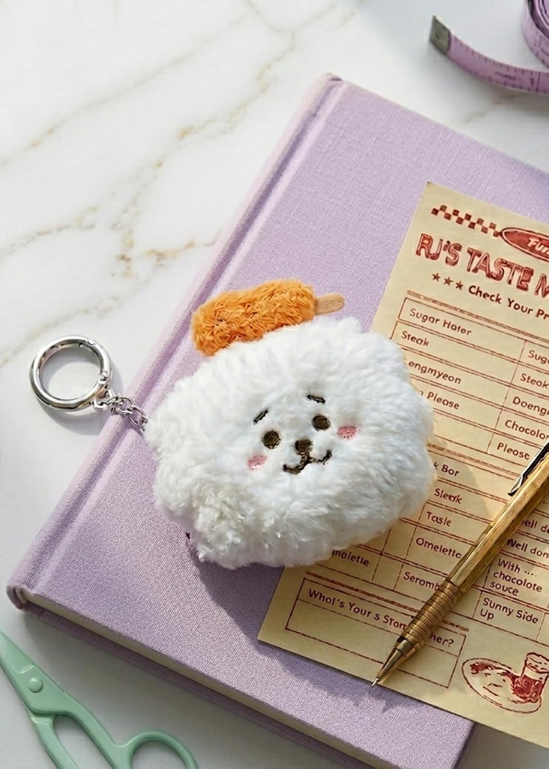 Official BT21 FOODIE Plush Tape Measure Keychain - RJ, Cute Keychain, Soft Fabric Measuring Tape, 78in, 198cm Bag Accessories, Animal Keyring, Keychains Cute, Llaveros de Peluche, Small Gift for Girls