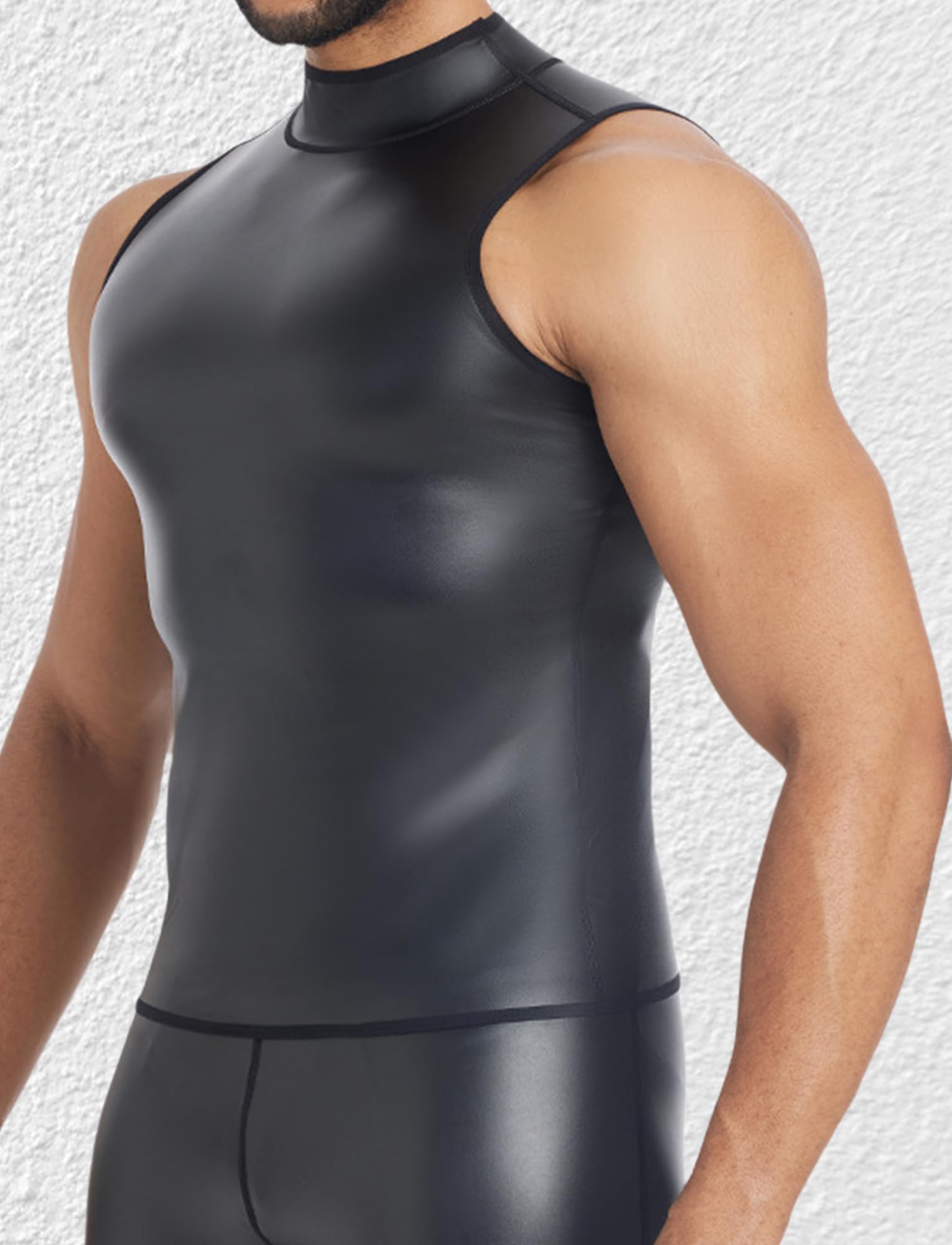 Camiseta de tirantes sexy de piel para hombre, Slim Fit brillante, chaleco de efecto húmedo, sexy, top deportivo, fitness, hombre, clubwear wetlook traje de noche club