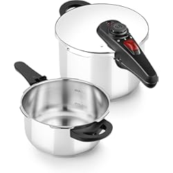 Olla De Presion Tupperware Precios BRA Allure - Set Duo de Ollas a Presión Rápida de 4+6 Litros, Fabricada en Acero Inoxidable 18/10, Con 2 Programas de Cocción y Sistema de Bloqueo de Apertura, Apta para Todo Tipo de Cocinas