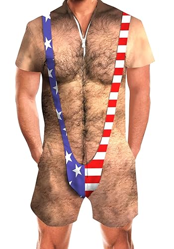 Goodstoworld Male Hawaiian Romper Fashion Zipper Slim Fit Jumpsuit with