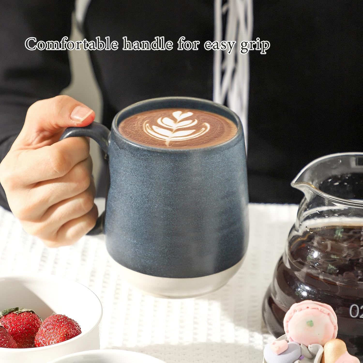 Hasense Coffee Cups Ceramic, Coffee Mugs with Handles Set of 4, 15 oz Tea Cups for Home and Office, Stylish Colorblocking Mugs for Coffee, Tea, Latte, Hot Chocolate, Christmas Cups Gift, Deep Blue - Image 4