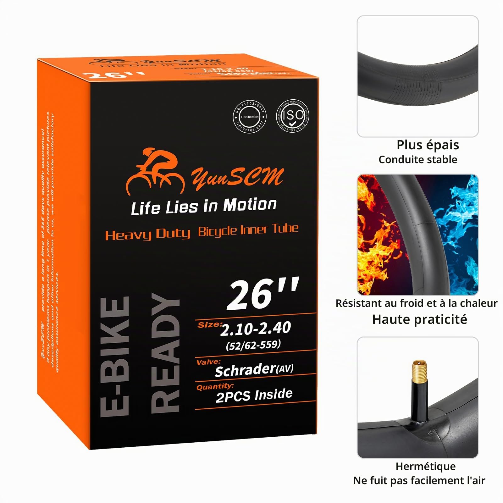 YunSCM 2PCS 52/62-559 épaissies Chambres à air 26x2.10/2.25/2.35/2.40 AV32mm Schrader Valve Compatible 26 Pouces Chambre à air 26x2.10 26x2.125 26x2.25 26x2.35 26x2.40