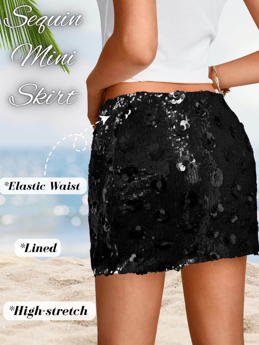 Sequin Mini Skirt,Low Rise Glitter Skirts for Women,Sparkly Disco Party Concert New Years Eve Outfits