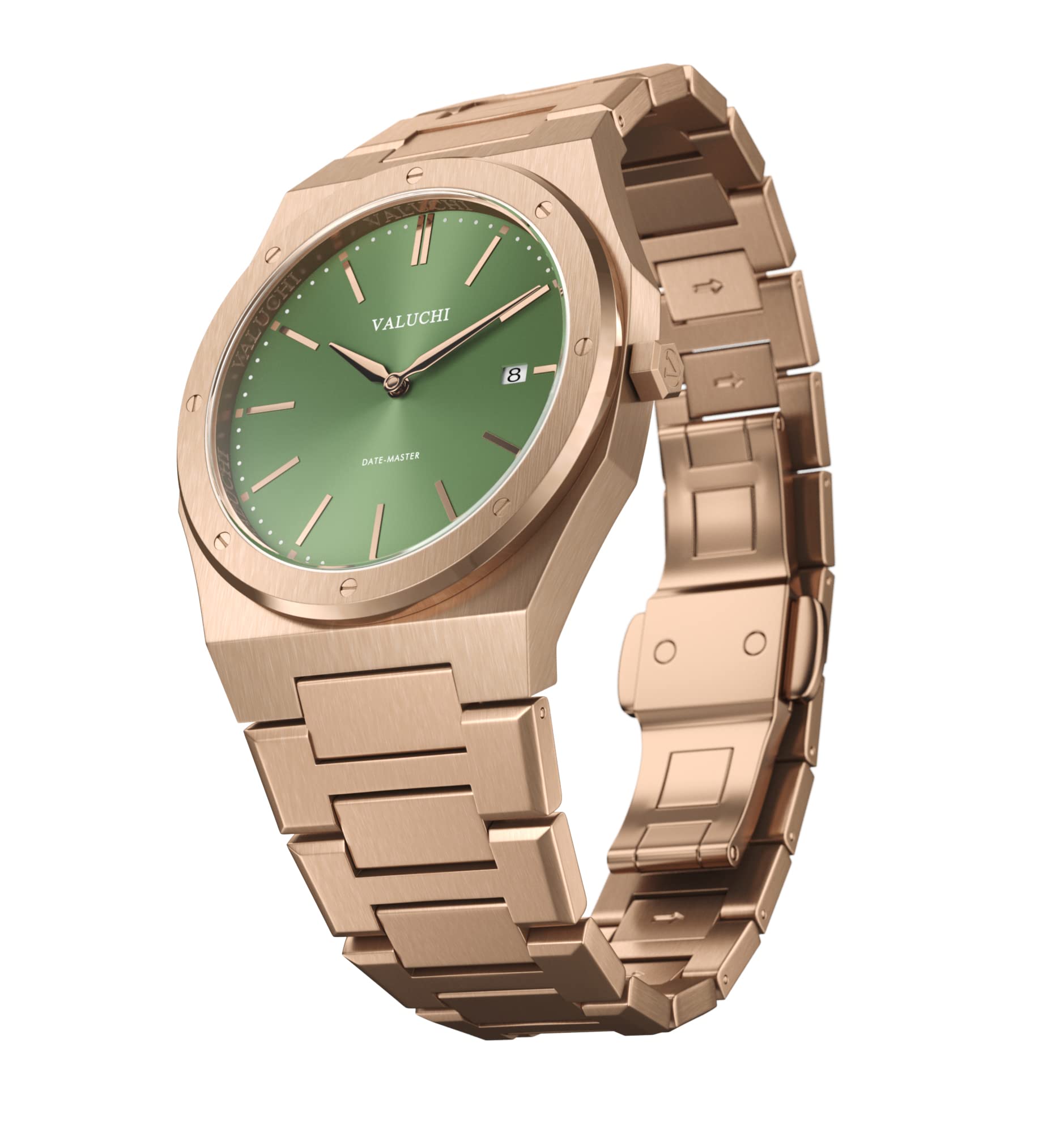 Valuchi Lujo Hombres Date-Master Acero Inoxidable Cristal de Zafiro Reloj de Cuarzo