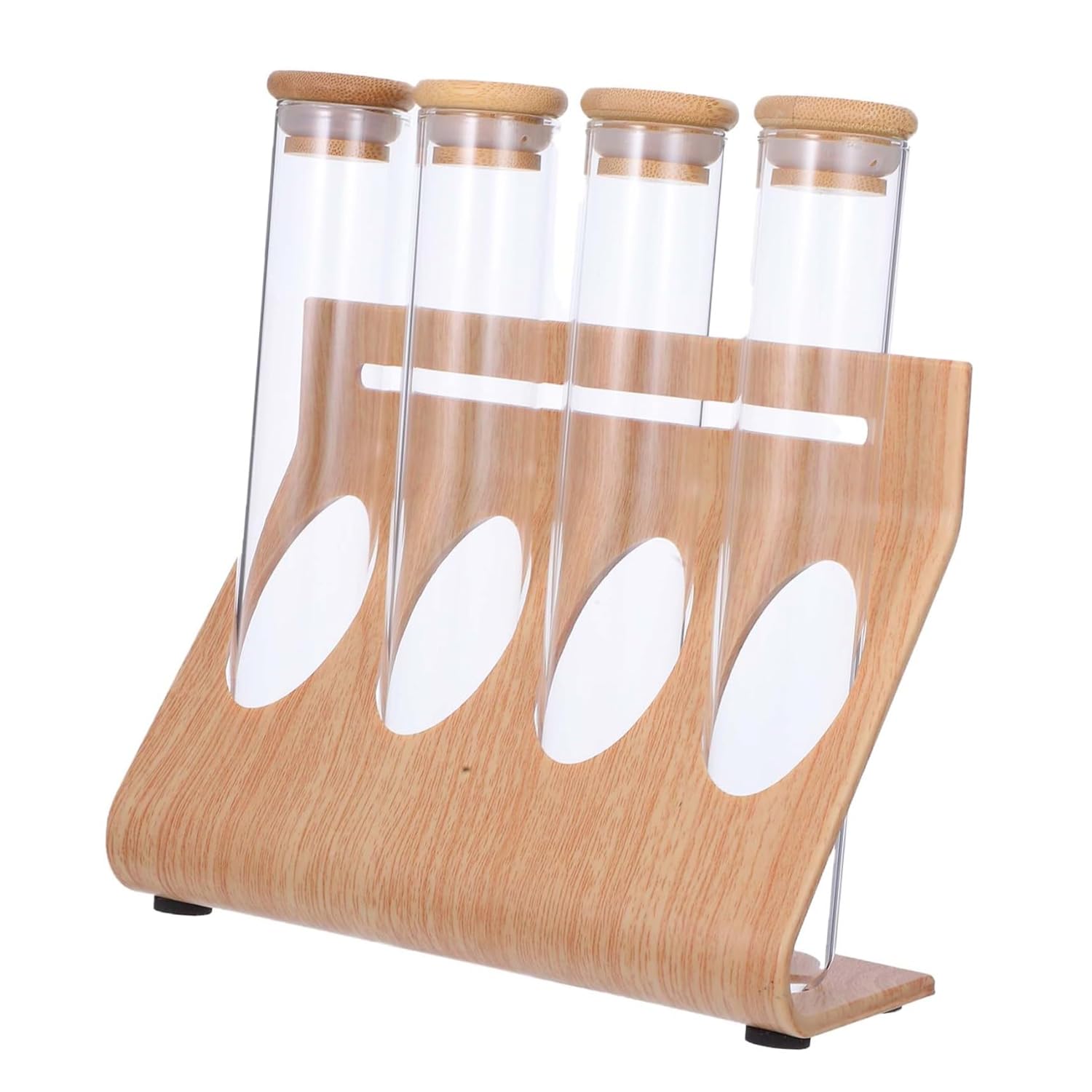 VALICLUD Coffee Bean Display Jar Set Wooden Rack 4 Sealed Storage Test Tubes for Tea and Coffee Beans Showcase