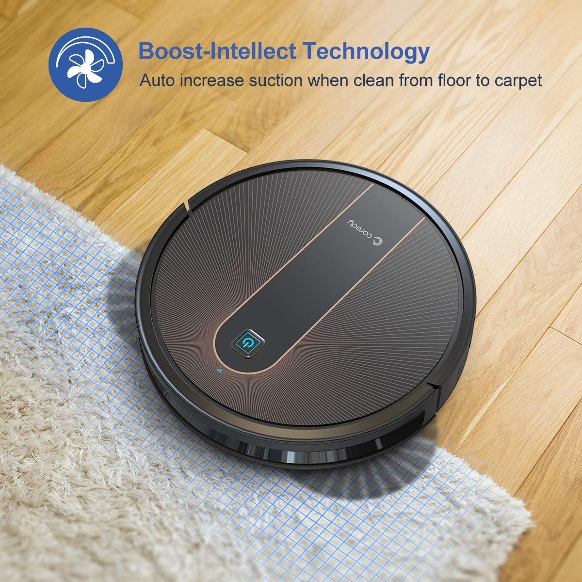 Coredy R750 Robot Vacuum Cleaner, Compatible with Alexa, Mopping System, Boost Intellect, Virtual Boundary Supported, 2200Pa Suction, Super-Thin, Upgraded Robotic Vacuums, Cleans Hard Floor to Carpet -