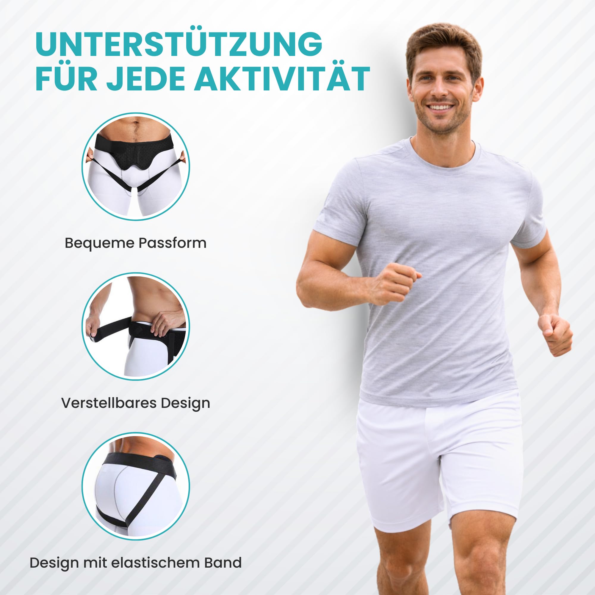 BeFit24 Leistenbruchgürtel für Männer mit 2 medizinischen Silikoneinlagen | Leistenbruch Herniengürtel Herren Bruchband komfortabel diskret elastisch PU-Polster Größe L verstellbar (90–105 cm)