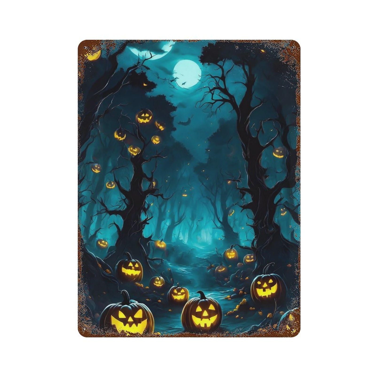 Halloween Forest Pathway Decorative Tin Sign 15.7"x11.8", Vintage Wall Decor for Basement, Hobby Room And Garage Decor