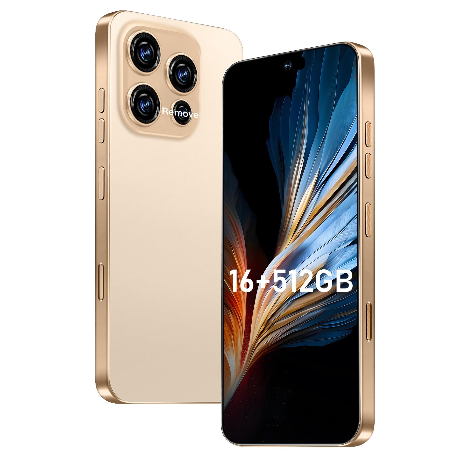 OEJBK 16PM Smartphone New Upgrade 16GB+512GB/6.99" Display 68+108MP Zoom Camera,Tempered Glass Finish, 7000mAh Android 14 Smartphone (Gold)