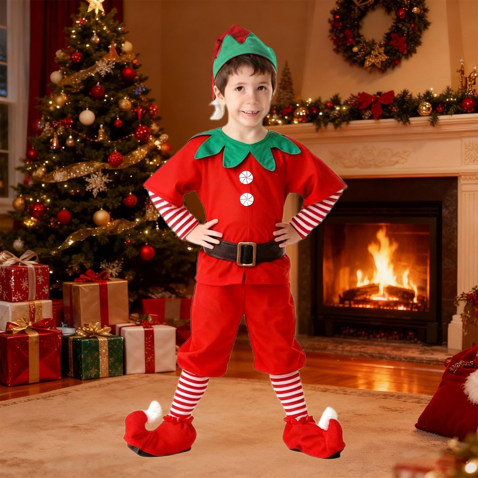 Generisch Elegantes Kinderkostüm für Aufführungen Feste Feierlichkeiten – Prächtiges Cosplay-Outfit mit Feenflügeln ideal für Weihnachtsrollenspiele besondere Anlässe