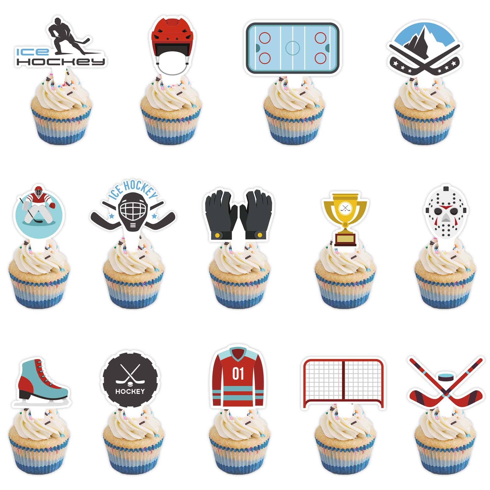 Hockey Cupcake Topper, Ice Hockey Cake Topper, Indoor Sport Cupcake Decor,Hockye Theme Party Cake Decoration(28pcs)